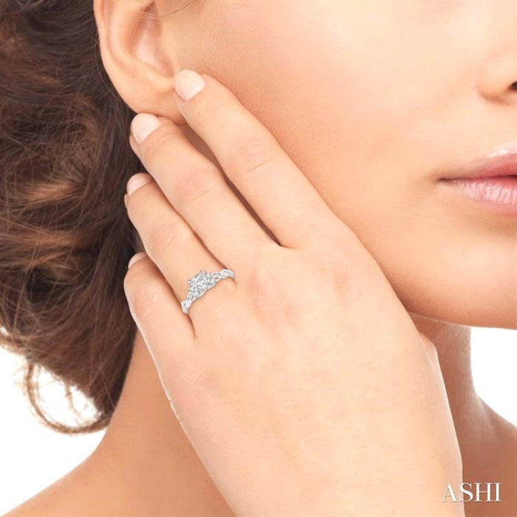 1/2 Ctw Diamond Engagement Ring with 1/3 Ct Princess Cut Center Stone in 14K White Gold