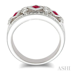 2.2 MM & 2.4 MM Princess Cut Ruby and 3/8 Ctw Round Cut Diamond Precious Fashion Band in 14K White Gold