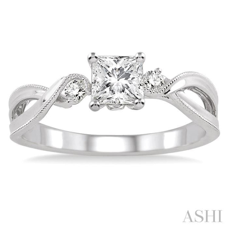 3/8 Ctw Diamond Engagement Ring with 1/3 Ct Princess Cut Center Stone in 14K White Gold