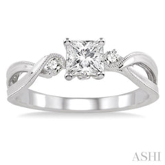 3/8 Ctw Diamond Engagement Ring with 1/3 Ct Princess Cut Center Stone in 14K White Gold