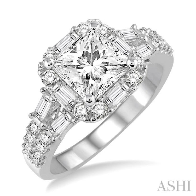 7/8 Ctw Diamond Semi-mount Engagement Ring in 14K White Gold