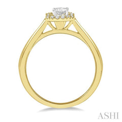 1/3 Ctw Round Cut Diamond Engagement Ring With 1/4 Ct Emerald Cut Center Stone in 14K Yellow and White Gold