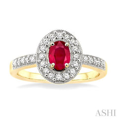 6x4 MM Oval Cut Ruby and 1/4 Ctw Round Cut Diamond Ring in 14K Yellow Gold