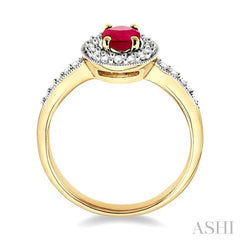 6x4 MM Oval Cut Ruby and 1/4 Ctw Round Cut Diamond Ring in 14K Yellow Gold