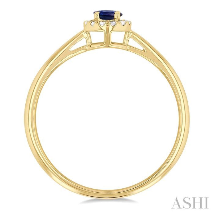 3.25 MM Round Sapphire and 1/20 Ctw Single Cut Diamond Halo Precious Ring in 10K Yellow Gold