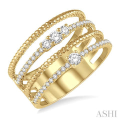 3/8 Ctw Rope and Round Diamond Multi Row Layered Fashion Ring in 14K Yellow Gold