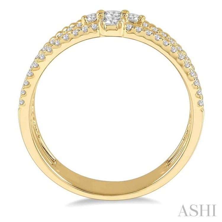 3/8 Ctw Rope and Round Diamond Multi Row Layered Fashion Ring in 14K Yellow Gold