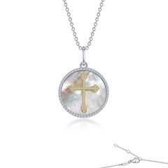 Cross On Mother Of Pearl Disc Necklace