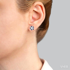 2.9 MM Round Cut Sapphire and 1 Ctw Round Cut Diamond Precious Earrings Jacket in 14K White Gold