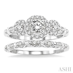 1/2 Ctw Diamond Wedding Set with 1/2 Ctw Round Cut Engagement Ring and 1/20 Ctw Wedding Band in 14K White Gold