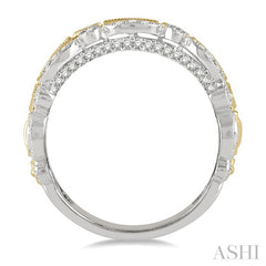 3/8 Ctw Two Tone Geometric Rows Round Cut Diamond Fashion Band in 14K White and Yellow Gold