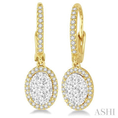 3/4 Ctw Oval Shape Diamond Lovebright Earrings in 14K Yellow and White Gold