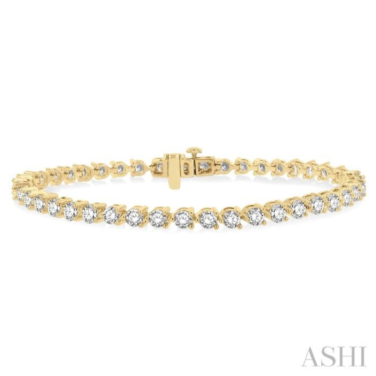4 Ctw Round Cut Diamond 3-Prong Tennis Bracelet in 14K Yellow Gold