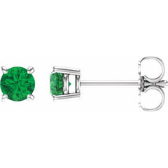 Sterling Silver 4 mm Lab-Grown Emerald Earrings