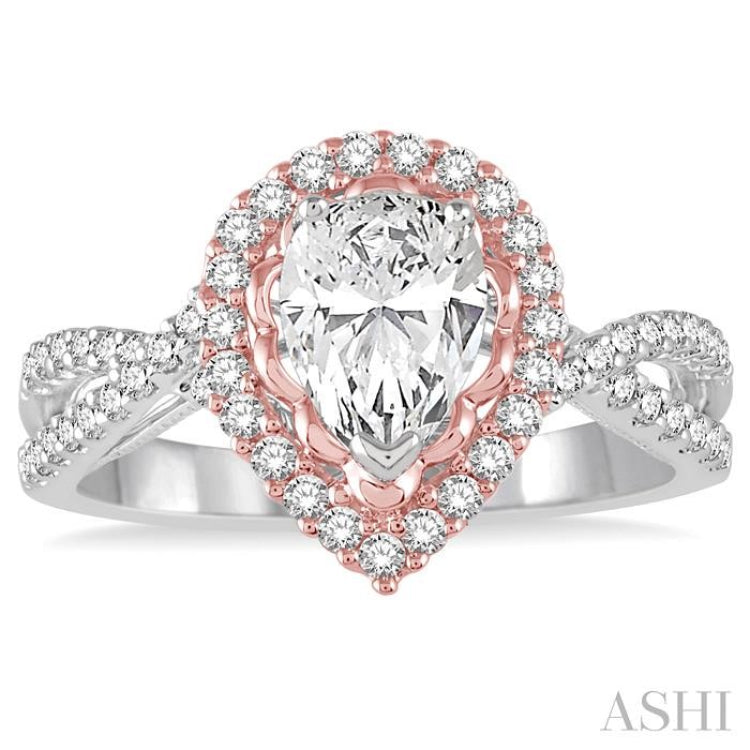 1/2 Ctw Diamond Semi-Mount Engagement Ring in 14K White and Rose Gold