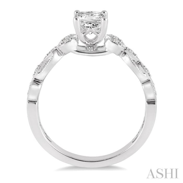 1/2 Ctw Diamond Engagement Ring with 1/3 Ct Princess Cut Center Stone in 14K White Gold