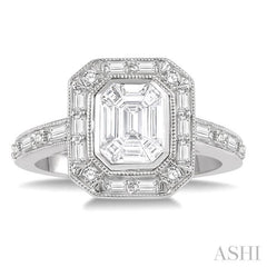 1 Ctw Fusion Emerald Cut, Baguette & Round Cut Diamond Ring in 14K White Gold