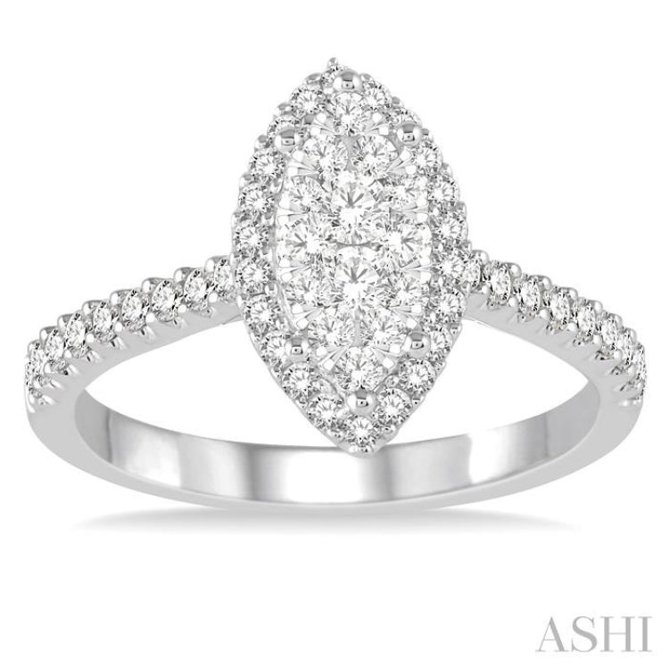 5/8 Ctw Marquise Shape Diamond Lovebright Ring in 14K White Gold
