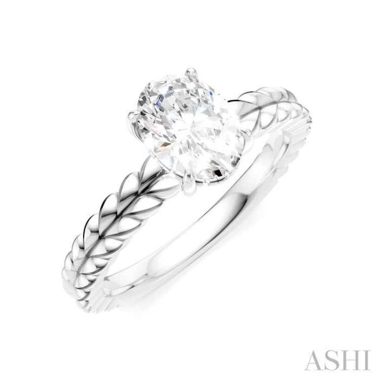 1/20 Ctw Oval Shape Round Cut Diamond Semi-Mount Engagement Ring in 14K White Gold