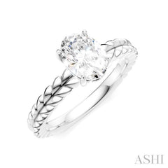 1/20 Ctw Oval Shape Round Cut Diamond Semi-Mount Engagement Ring in 14K White Gold