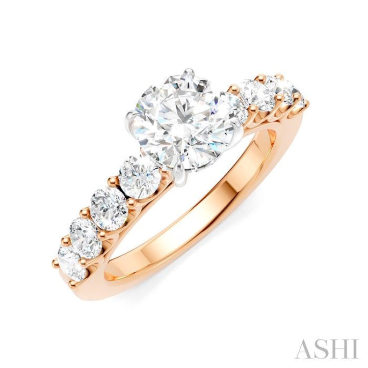 7/8 Ctw Round Shape Round Cut Diamond Semi-Mount Engagement Ring in 14K Rose and White Gold