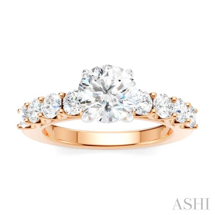 7/8 Ctw Round Shape Round Cut Diamond Semi-Mount Engagement Ring in 14K Rose and White Gold