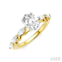 5/8 Ctw Oval Shape Marquise and Round Cut Diamond Semi-Mount Engagement Ring in 14K Yellow and White Gold