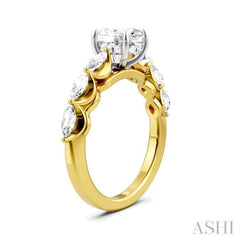 5/8 Ctw Oval Shape Marquise and Round Cut Diamond Semi-Mount Engagement Ring in 14K Yellow and White Gold