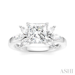 1/2 Ctw Akari Princess Shape Marquise and Round Cut Diamond Semi-Mount Engagement Ring in 14K White Gold
