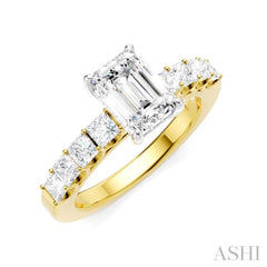 7/8 Ctw Emerald Shape Princess and Round Cut Diamond Semi-Mount Engagement Ring in 14K Yellow and White Gold