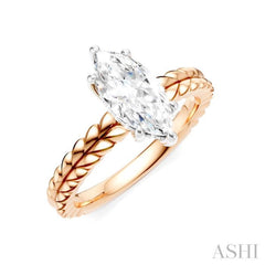 1/20 Ctw Marquise Shape Round Cut Diamond Semi-Mount Engagement Ring in 14K Rose and White Gold