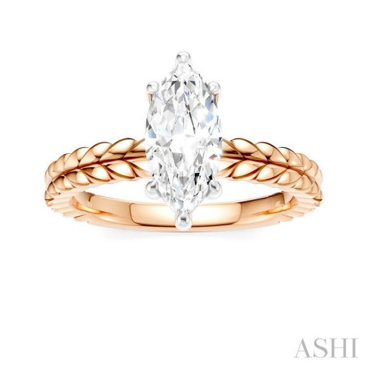 1/20 Ctw Marquise Shape Round Cut Diamond Semi-Mount Engagement Ring in 14K Rose and White Gold