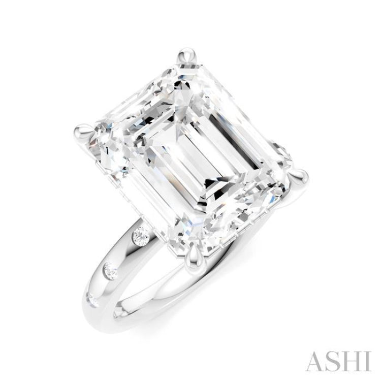 1/5 Ctw Akari Emerald Shape Round Cut Diamond Semi-Mount Engagement Ring in 14K White Gold