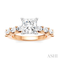 7/8 Ctw Princess Shape Oval and Round Cut Diamond Semi-Mount Engagement Ring in 14K Rose and White Gold