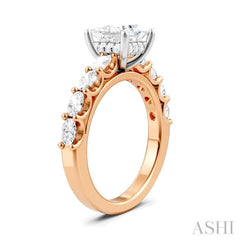 7/8 Ctw Princess Shape Oval and Round Cut Diamond Semi-Mount Engagement Ring in 14K Rose and White Gold
