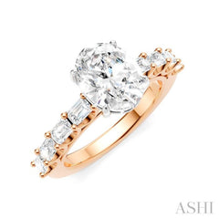 7/8 Ctw Oval Shape Emerald and Round Cut Diamond Semi-Mount Engagement Ring in 14K Rose and White Gold