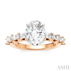 7/8 Ctw Oval Shape Emerald and Round Cut Diamond Semi-Mount Engagement Ring in 14K Rose and White Gold