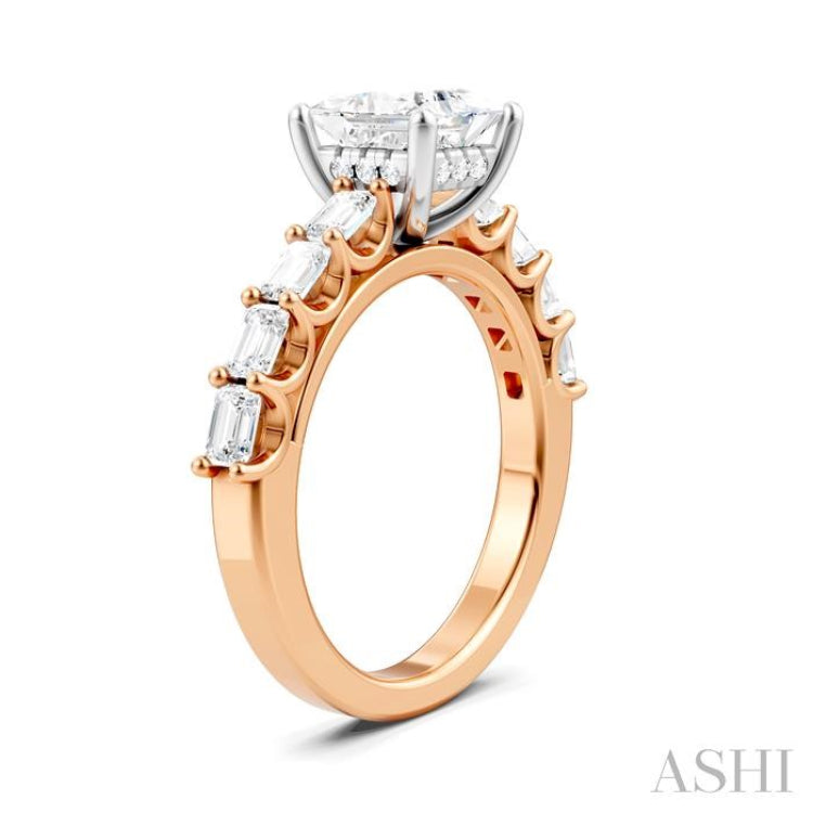 7/8 Ctw Princess Shape Emerald and Round Cut Diamond Semi-Mount Engagement Ring in 14K Rose and White Gold