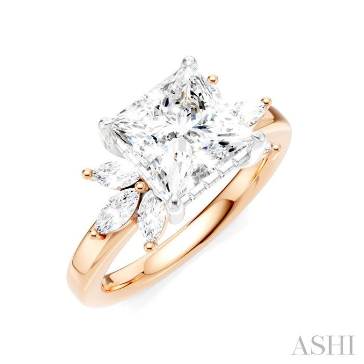1/2 Ctw Akari Princess Shape Marquise and Round Cut Diamond Semi-Mount Engagement Ring in 14K Rose and White Gold