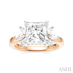 1/2 Ctw Akari Princess Shape Marquise and Round Cut Diamond Semi-Mount Engagement Ring in 14K Rose and White Gold