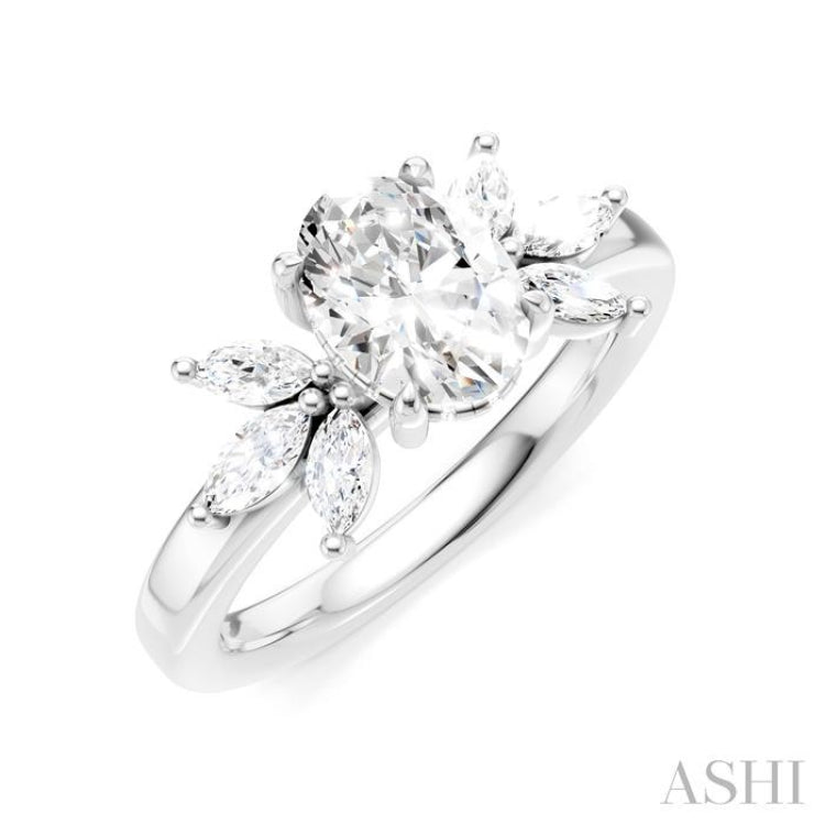 1/2 Ctw Akari Oval Shape Marquise and Round Cut Diamond Semi-Mount Engagement Ring in 14K White Gold