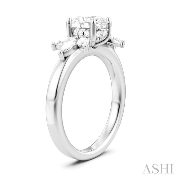 1/2 Ctw Akari Oval Shape Marquise and Round Cut Diamond Semi-Mount Engagement Ring in 14K White Gold