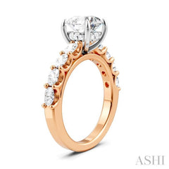 7/8 Ctw Round Shape Oval and Round Cut Diamond Semi-Mount Engagement Ring in 14K Rose and White Gold