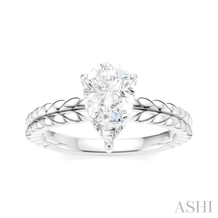1/20 Ctw Pear Shape Round Cut Diamond Semi-Mount Engagement Ring in 14K White Gold