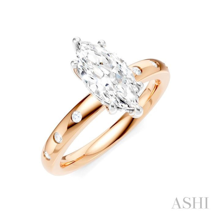 1/6 Ctw Akari Marquise Shape Round Cut Diamond Semi-Mount Engagement Ring in 14K Rose and White Gold