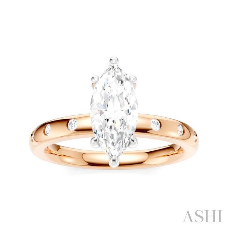 1/6 Ctw Akari Marquise Shape Round Cut Diamond Semi-Mount Engagement Ring in 14K Rose and White Gold