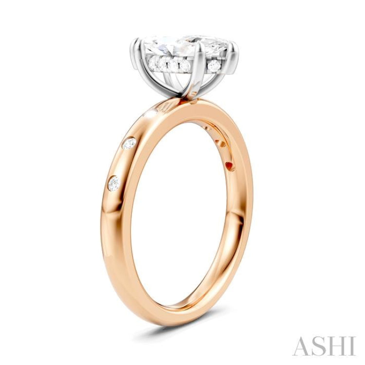 1/6 Ctw Akari Marquise Shape Round Cut Diamond Semi-Mount Engagement Ring in 14K Rose and White Gold