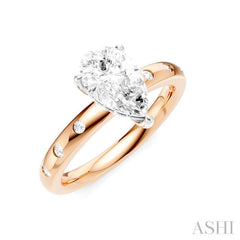 1/6 Ctw Akari Pear Shape Round Cut Diamond Semi-Mount Engagement Ring in 14K Rose and White Gold