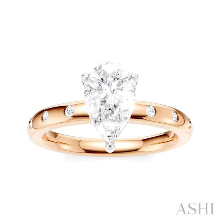 1/6 Ctw Akari Pear Shape Round Cut Diamond Semi-Mount Engagement Ring in 14K Rose and White Gold