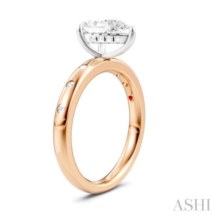 1/6 Ctw Akari Pear Shape Round Cut Diamond Semi-Mount Engagement Ring in 14K Rose and White Gold